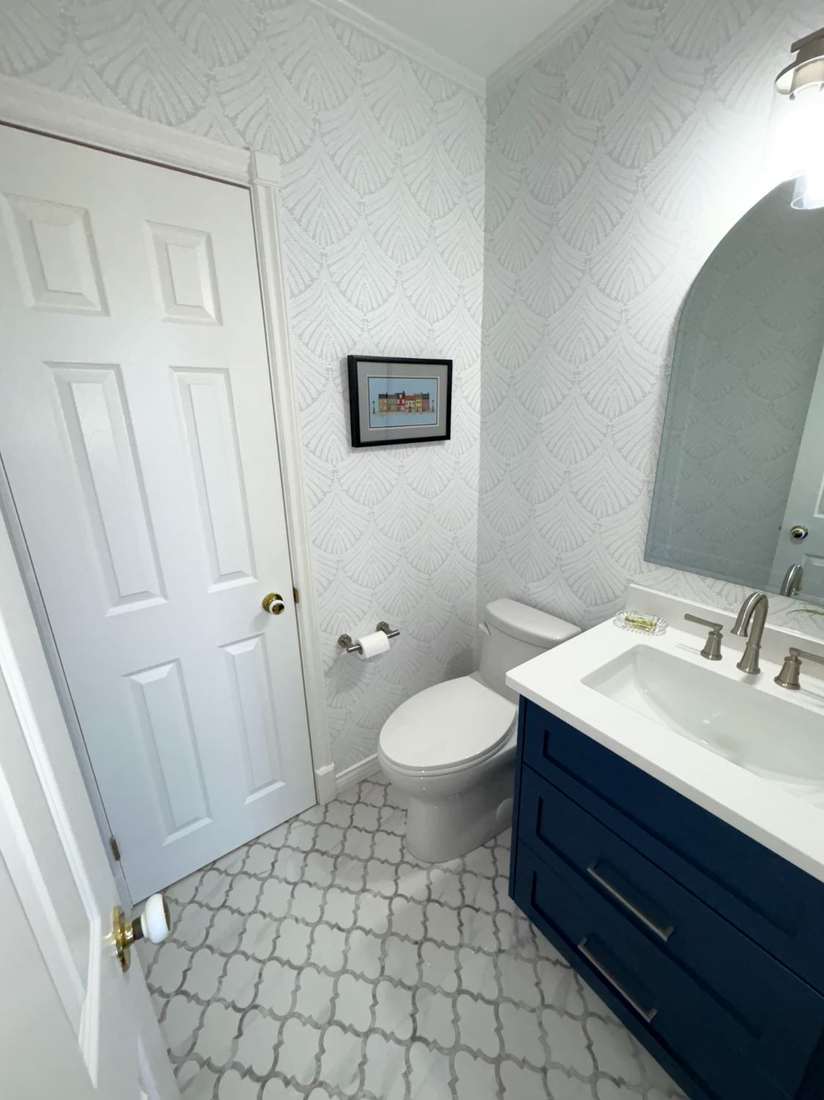 Kensington powder room — finished interior from the doorway.