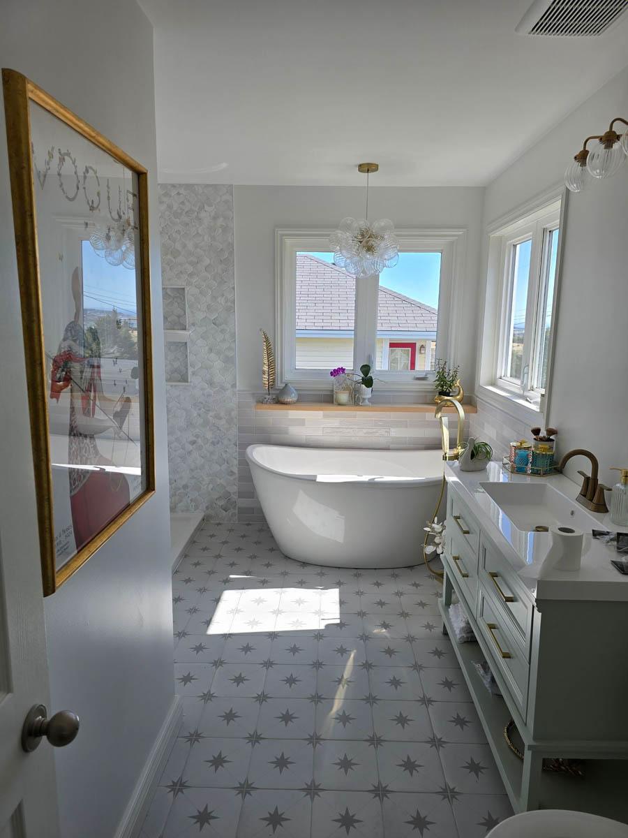 Halls Road bathroom — finished interior.